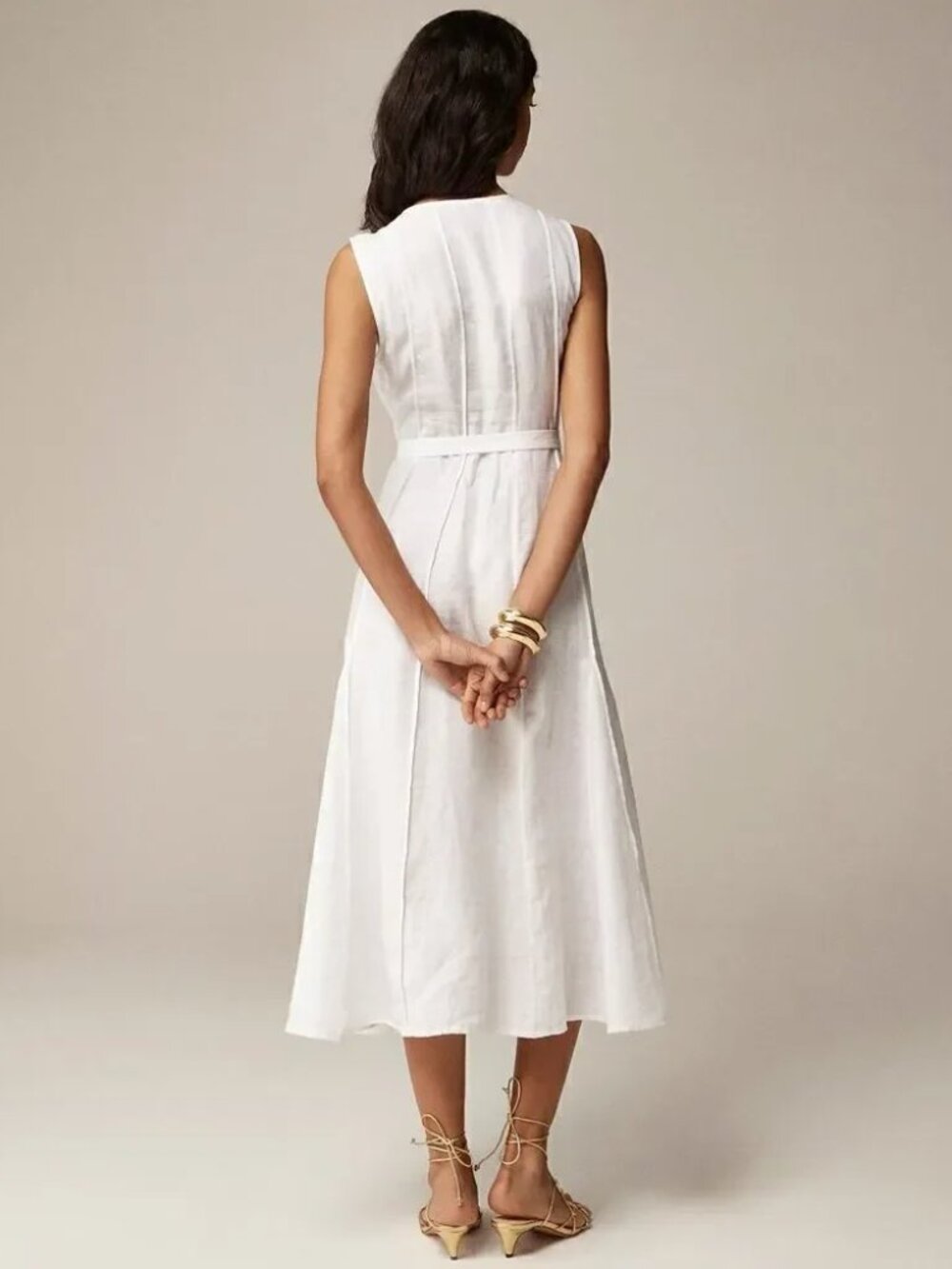 NWT J. Crew seamed linen dress with removable belt, White, Size Medium - Picture 2 of 5